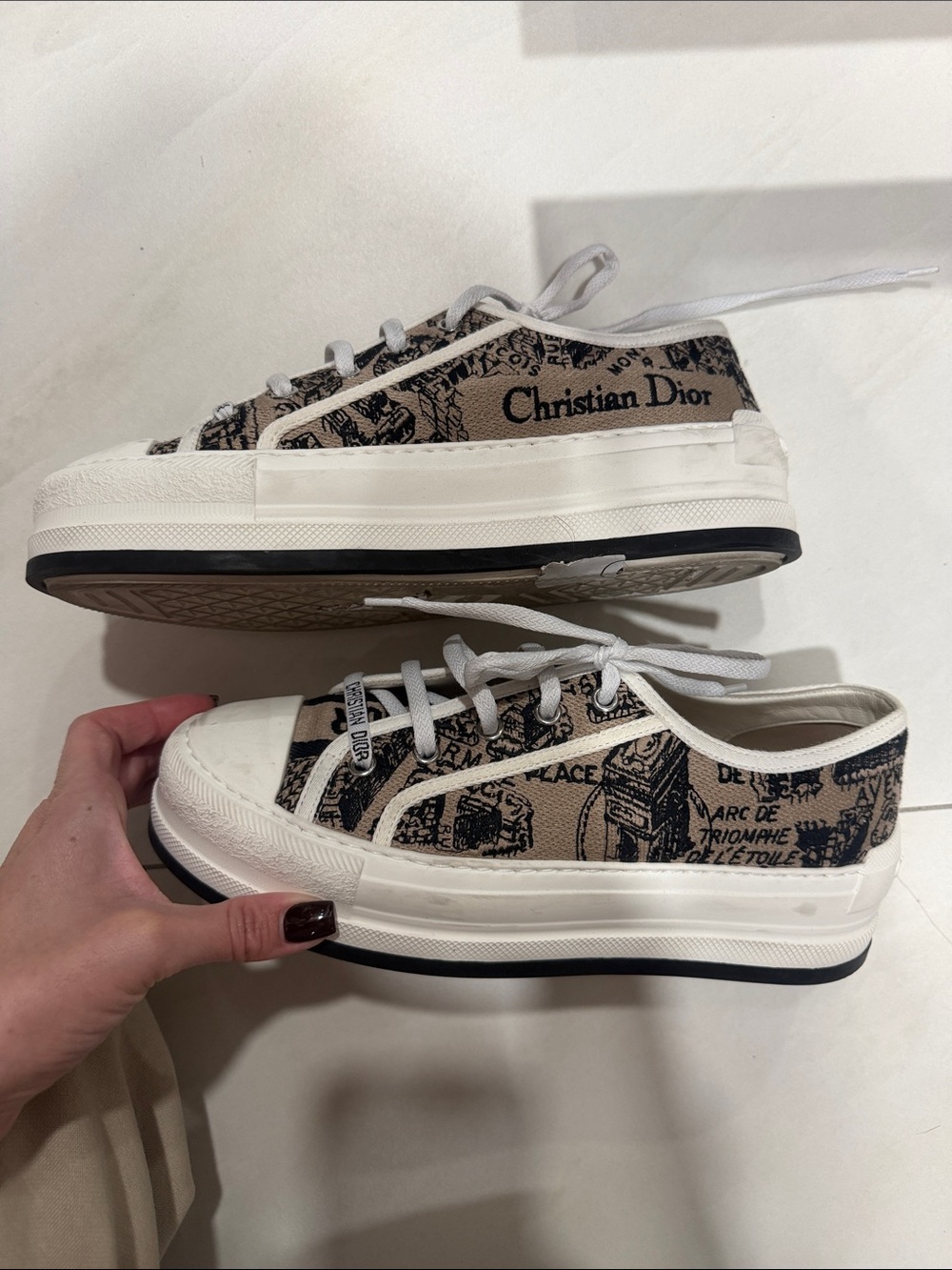 Dior Kids Beige & Black Logo Canvas Low-Top Sneakers
